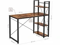 Mira home - bureau - computertafel met planken - thuiskantoor - industrieel - vintage - bruin/zwart - 60x120x76/120 - afbeelding 3 van  3