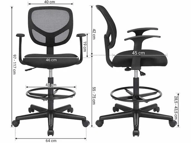 Mira home - bureaustoel voor volwassenen - bureaustoel ergonomisch - kantoor - voetsteun - stof - 64x45x117 - afbeelding 3 van  3