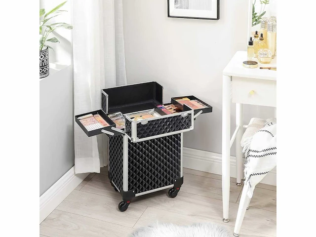 Mira home - cosmetische koffer - cosmetische trolley - zwart - mdf - 34x24x45cm - afbeelding 2 van  3