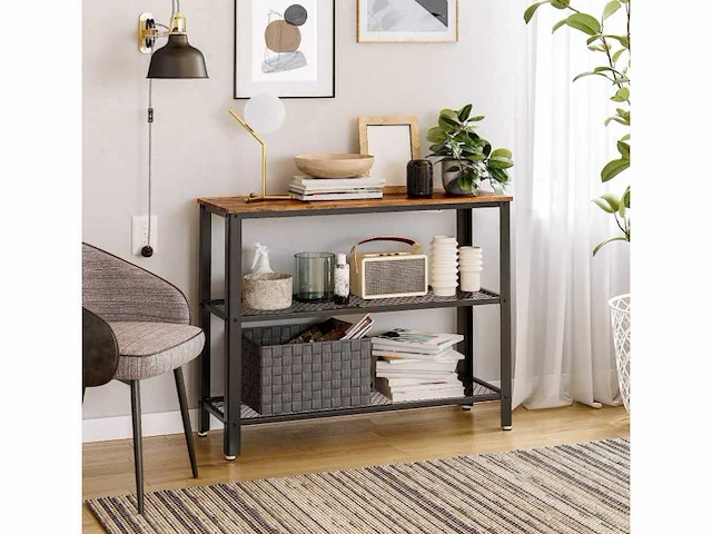 Mira home - haltafel - dressoirtafel - industrieel - hout/metaal - zwart/bruin - 101,5x35x80 - afbeelding 2 van  3