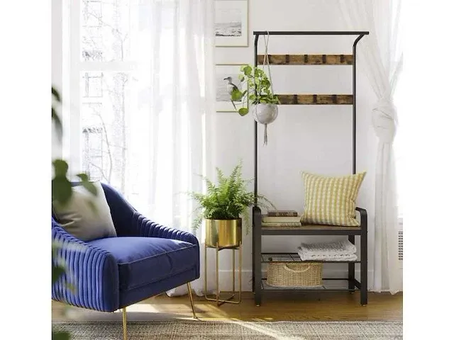 Mira home - industriële kapstok met schoenenrek- bruin/zwart- industrieel - afbeelding 2 van  3