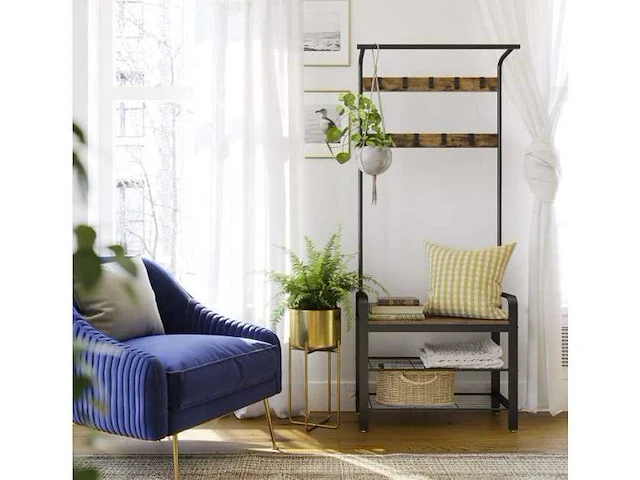 Mira home - industriële kapstok met schoenenrek- bruin/zwart- industrieel - afbeelding 2 van  3