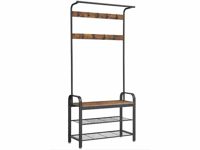Mira home - kapstok - garderoberek - schoenenrek - opbergrek - vintage - 84x33,7x183 - afbeelding 1 van  3