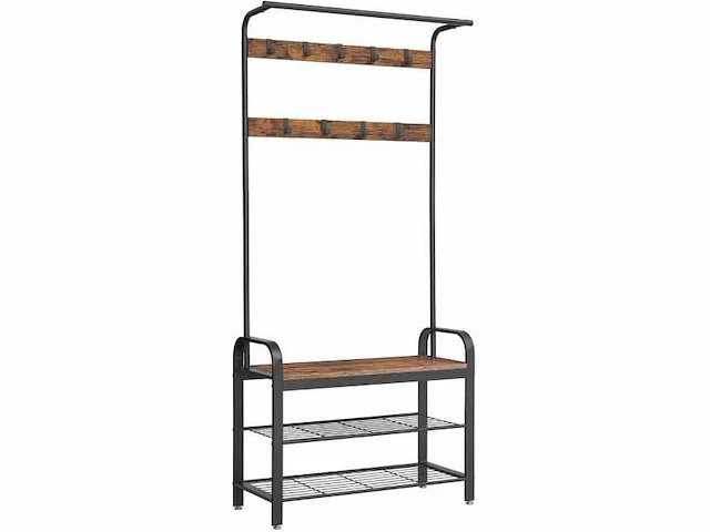 Mira home - kapstok - garderoberek - schoenenrek - opbergrek - vintage - 84x33,7x183 - afbeelding 1 van  3