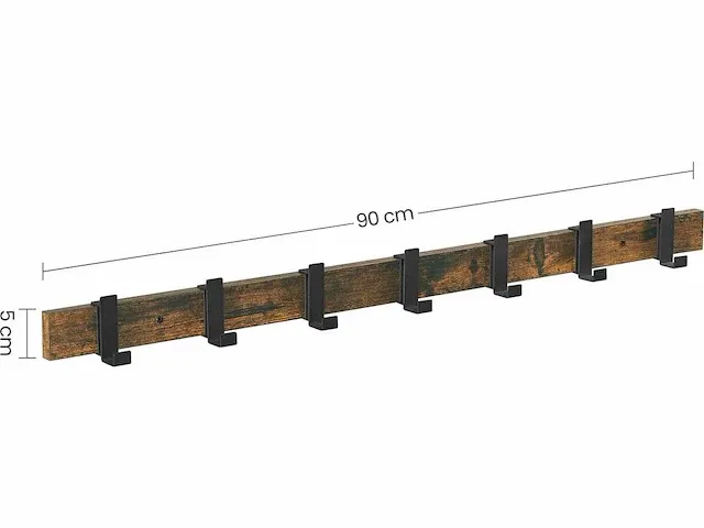 Mira home - kapstok - garderoberek - wandkapstok - 7 haken - vintage - 90cm - afbeelding 3 van  3