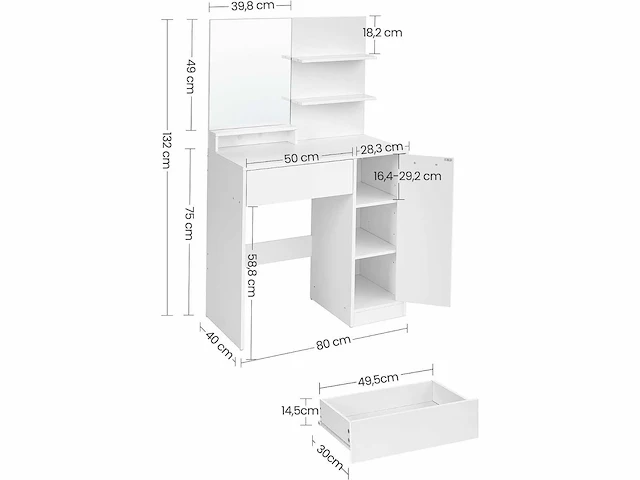 Mira home - kaptafel - make-up tafel - wit - spaanplaat - 80x40x132cm - afbeelding 3 van  3