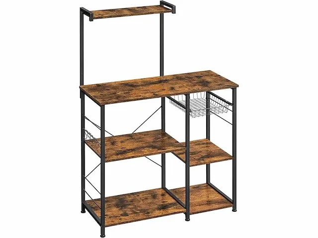 Mira home - keukenkast - kast - magnetron kast - industrieel - hout - bruin - zwart - 40x90x132 cm - afbeelding 1 van  3