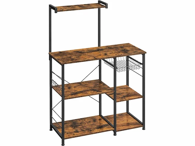Mira home - keukenkast - kast - magnetron kast - industrieel - hout - bruin - zwart - 40x90x132 cm - afbeelding 1 van  3