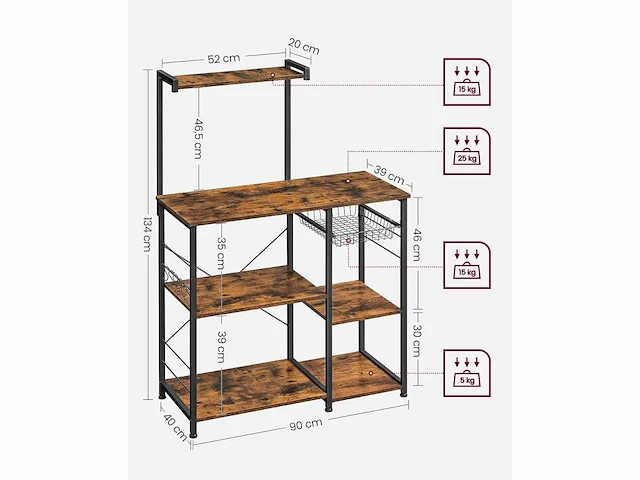 Mira home - keukenkast - kast - magnetron kast - industrieel - hout - bruin - zwart - 40x90x132 cm - afbeelding 3 van  3