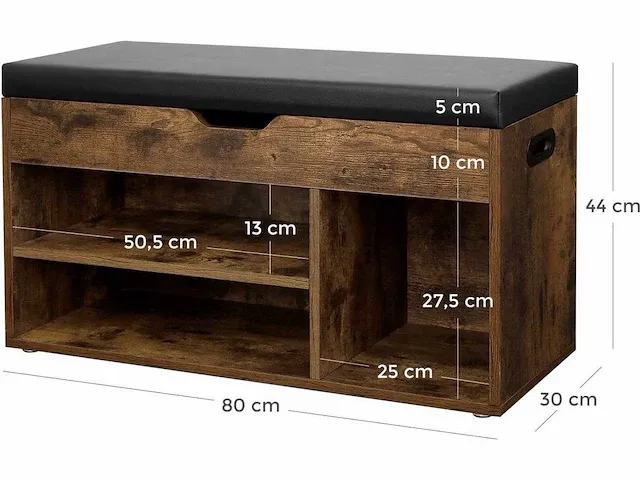 Mira home - schoenbank - bank - schoenenrek - opbergruimte onder de zitting - hal, woonkamer, slaapkamer - schoenenkast - 150 kg draagvermogen - 80 x 30 x 44 cm - afbeelding 3 van  3