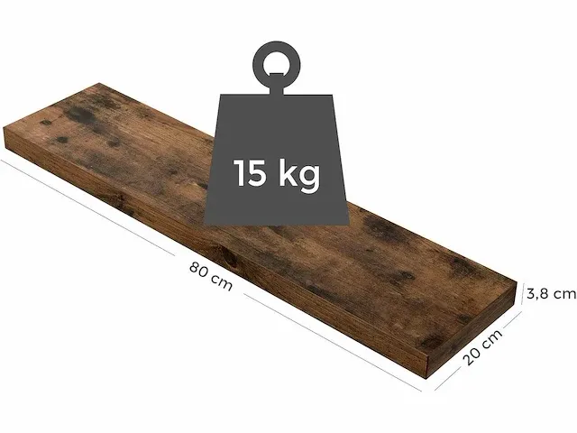 Mira home - wandplank - boekenplank - muurdecoratie - muurplank - vintage - 80x20 cm - afbeelding 3 van  3
