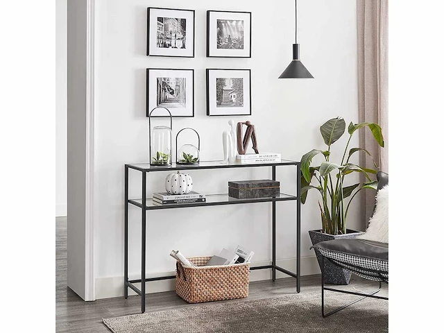 Mira home - wandtafel - haltafel - bijzettafel - gehard glas - metalen frame met verstelbare poten - woonkamer - hal - zwart - 100 x 35 x 80 cm - afbeelding 2 van  3
