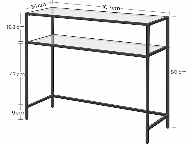 Mira home - wandtafel - haltafel - bijzettafel - gehard glas - metalen frame met verstelbare poten - woonkamer - hal - zwart - 100 x 35 x 80 cm - afbeelding 3 van  3