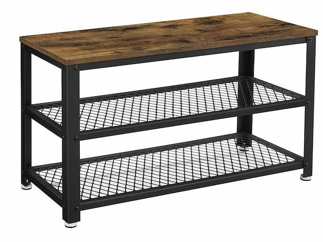 Mira home schoenenrek - vintage - hout - metaal - industrieel - 73x30x45cm - bruin - zwart - afbeelding 1 van  3