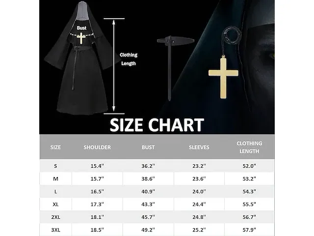 Miulruma non kostuum scary nonne outfit met the nun horrormasker 2xl - afbeelding 2 van  2