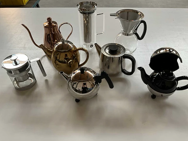 Mix kavel thee/koffie kannen van o.a. bredemeijer (8x) - afbeelding 3 van  10