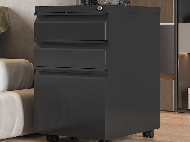 Mobiel voetstuk met 3 lades - zwart - afbeelding 1 van  9