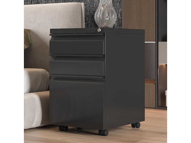 Mobiel voetstuk met 3 lades - zwart - afbeelding 2 van  9