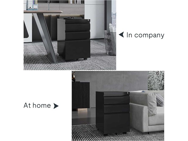 Mobiel voetstuk met 3 lades - zwart - afbeelding 5 van  9