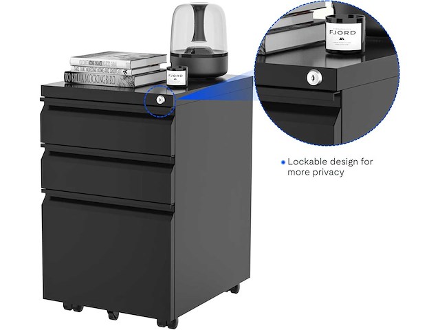 Mobiel voetstuk met 3 lades - zwart - afbeelding 8 van  9