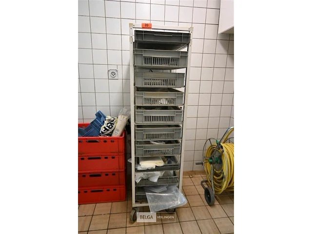 Mobiele rek met 10 plastiek bakken - afbeelding 1 van  3