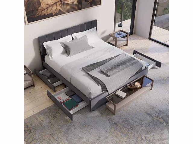 Modern fluwelen bed van 180x200 met lattenbodem en lades - afbeelding 1 van  6