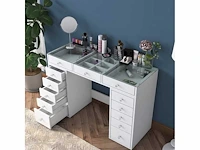 Moderne make-uptafel met opberglades aan beide zijden in witte vorm - afbeelding 1 van  7