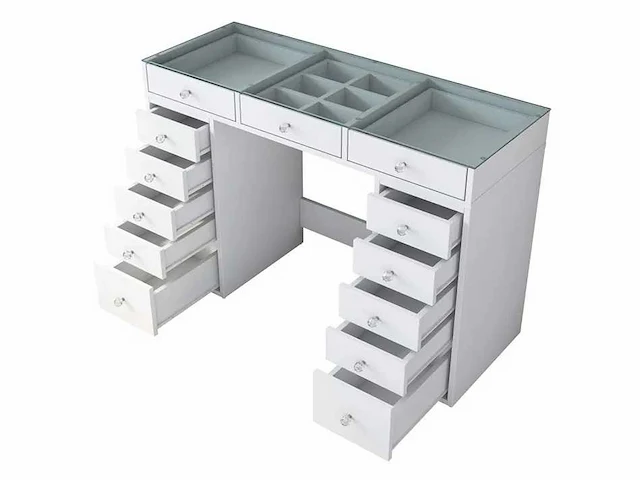 Moderne make-uptafel met opberglades aan beide zijden in witte vorm - afbeelding 2 van  7