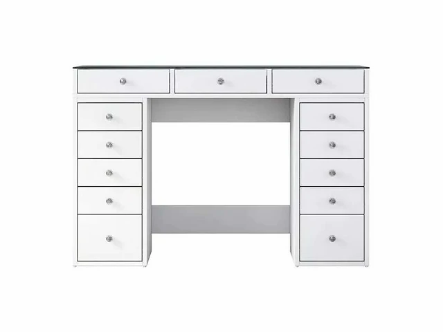 Moderne make-uptafel met opberglades aan beide zijden in witte vorm - afbeelding 4 van  7