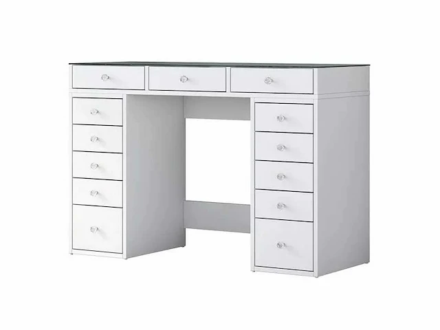 Moderne make-uptafel met opberglades aan beide zijden in witte vorm - afbeelding 5 van  7