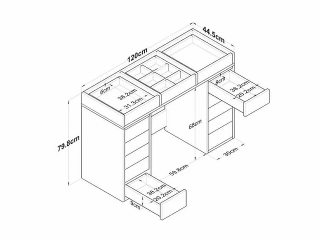 Moderne make-uptafel met opberglades aan beide zijden in witte vorm - afbeelding 7 van  7