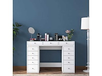 Moderne make-uptafel met opberglades aan beide zijden in witte vorm - afbeelding 6 van  7