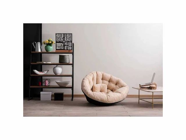 Moderne opklapbare fauteuil - crèmekleurige stof - afbeelding 2 van  6