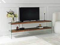 Moderne tv-standaard - 100% gehard glas en massief hout - afbeelding 1 van  8