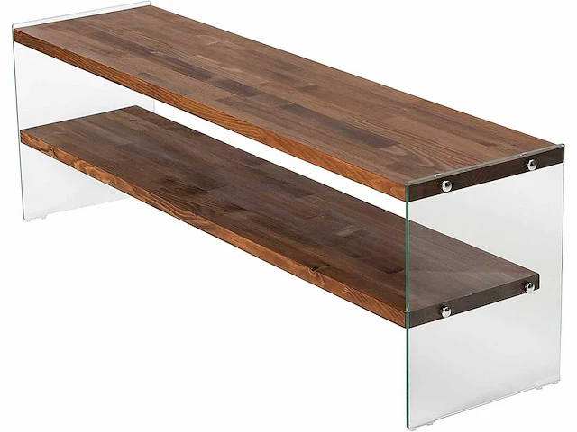 Moderne tv-standaard - 100% gehard glas en massief hout - afbeelding 2 van  8