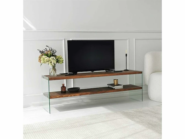 Moderne tv-standaard - 100% gehard glas en massief hout - afbeelding 5 van  8