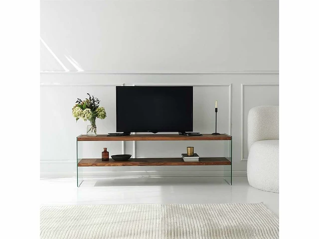 Moderne tv-standaard - 100% gehard glas en massief hout - afbeelding 6 van  8