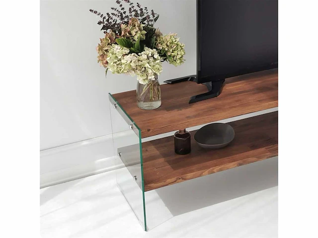 Moderne tv-standaard - 100% gehard glas en massief hout - afbeelding 7 van  8