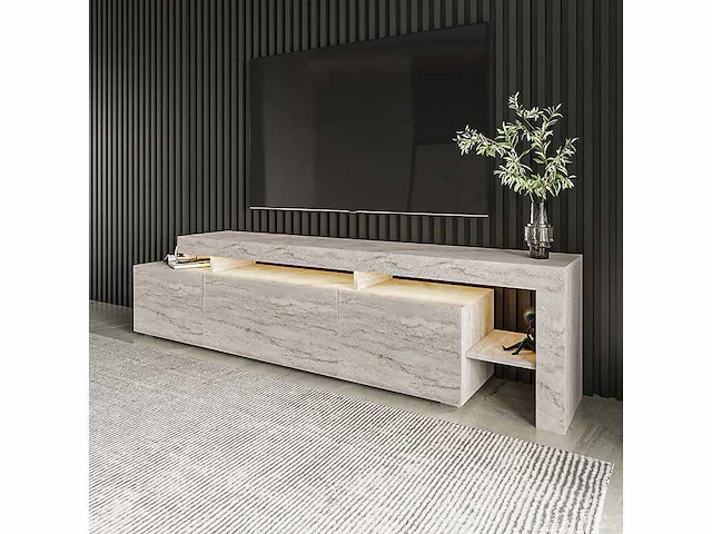 Moderne tv-standaard met led's - travertijneffect - afbeelding 3 van  5