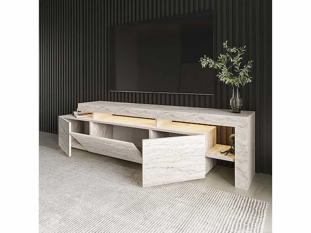 Moderne tv-standaard met led's - travertijneffect - afbeelding 5 van  5