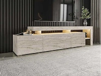 Moderne tv-standaard met led's - travertijneffect - afbeelding 1 van  6