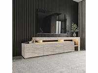 Moderne tv-standaard met led's - travertijneffect - afbeelding 2 van  6