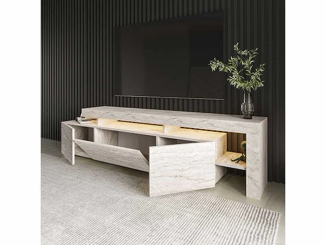 Moderne tv-standaard met led's - travertijneffect - afbeelding 6 van  6