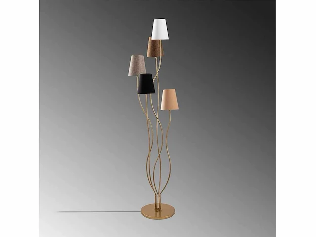 Moderne vloerlamp met metalen behuizing en stoffen voet - afbeelding 5 van  8