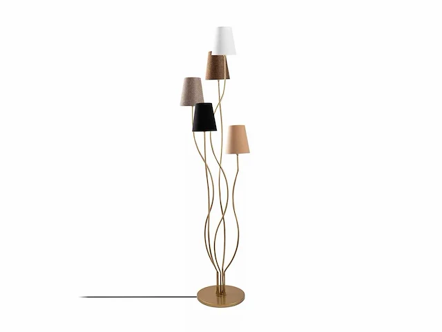 Moderne vloerlamp met metalen behuizing en stoffen voet - afbeelding 6 van  8