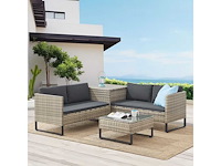 Modulaire polyrotan lounge voor 4 personen met tafel en kussenbox - afbeelding 1 van  7