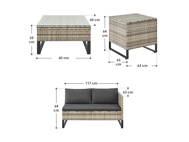 Modulaire polyrotan lounge voor 4 personen met tafel en kussenbox - afbeelding 7 van  7