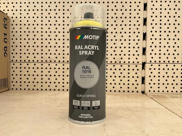 Motip. ral 1016. verfspuitbus,acryl spray 400 ml. (12x) - afbeelding 1 van  2