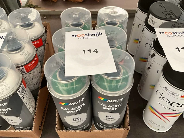Motip. ral 6002 verfspuitbus,acryl spray 400 ml. (6x) - afbeelding 1 van  2