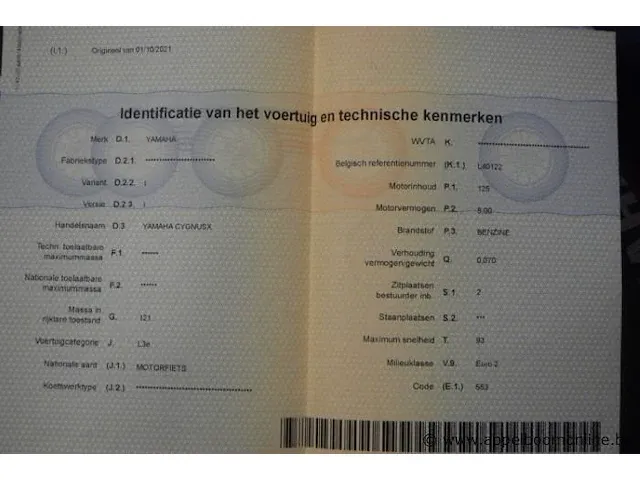 Motorfiets yamaha cygnusx, 125cm³, 8kw,1ste inschr 19/12/07, 2661km, chassisnr lprse081000506894, kenteken i+ii,gelijkvormigheidsattest, zonder sleutel - afbeelding 8 van  9